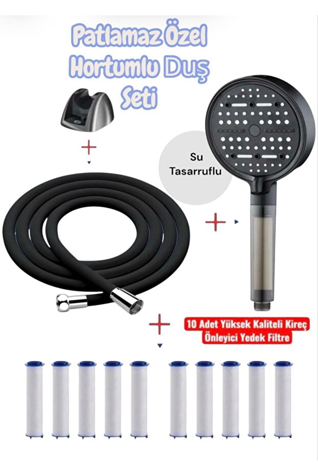 Lilium Series Explosion-Proof Shower Hose and Water-Saving Shower Head and 10 Replacement Filters