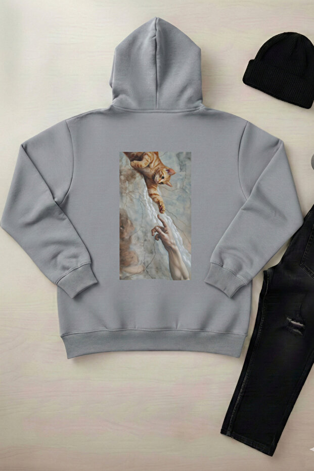 Curiosity of a Cat - Unisex Hooded Kangaroo Pocket 3 Thread Puff (with Fleece Inside) Sweatshirt