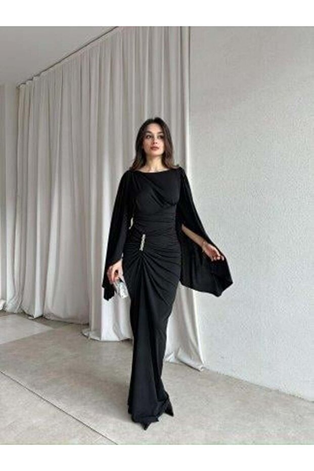 ISABEL BROŞLU Maxi Elbise Siyah - 3