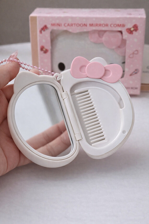 1Pc Cute Folding Mini Combing Mirror Set, Cute Anti-Drop Bag, Multicolor / - 2