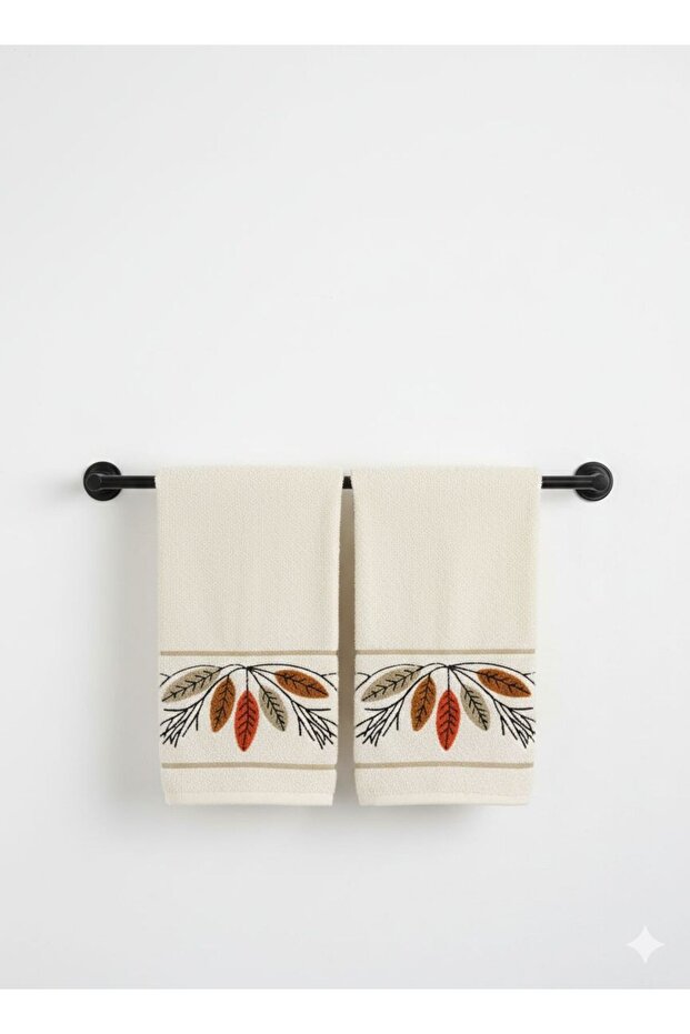 Set of 2 Punch Embroidered Hand and Face Towels - 100% Cotton 50X90 cm - Boho Embroidered Soft Texture