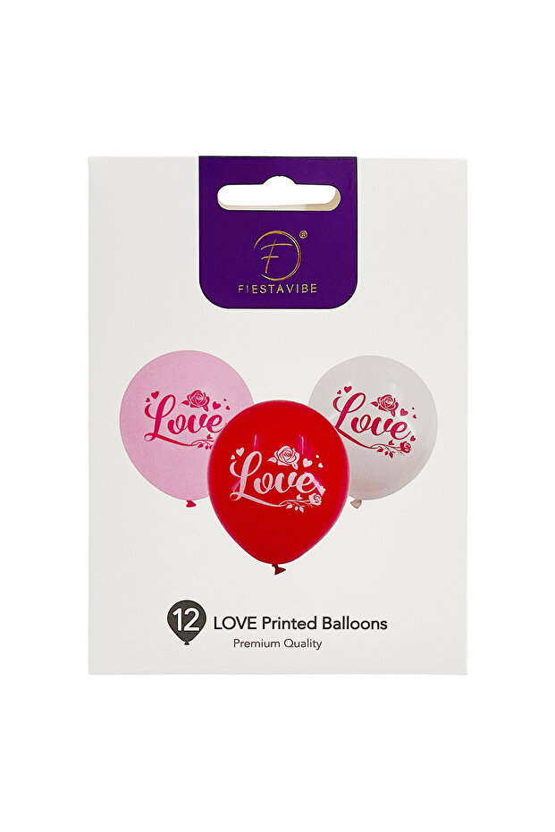 12-Pack 12" Assorted 'LOVE' Printed Balloons