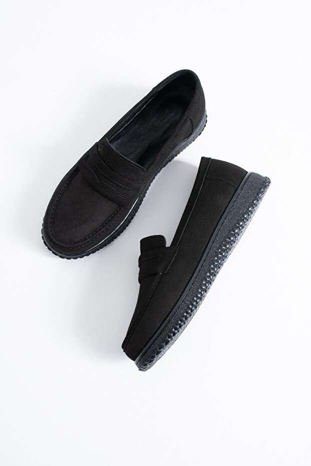 Delef leofer genuine leather women's belted shoes - black nubuck