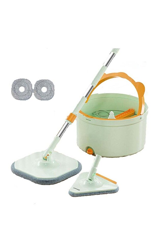 Spin Mop and Bucket Set, Hands-Free Wash System with 2 Reusable Microfiber Pads