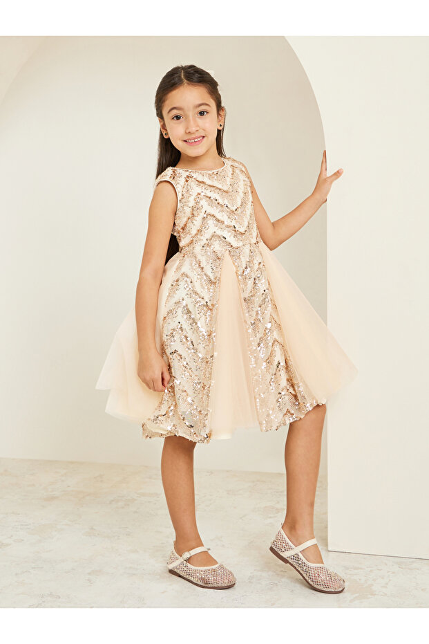 Girls Gold Sequins Sleeveless Dress