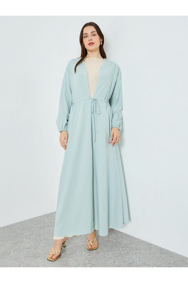 Women Green Waist-Drawstring Kimono Abaya