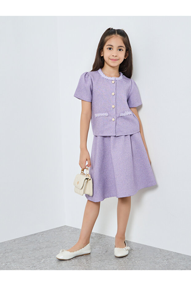 Girls Lilac Tweed Top with Skirt Set