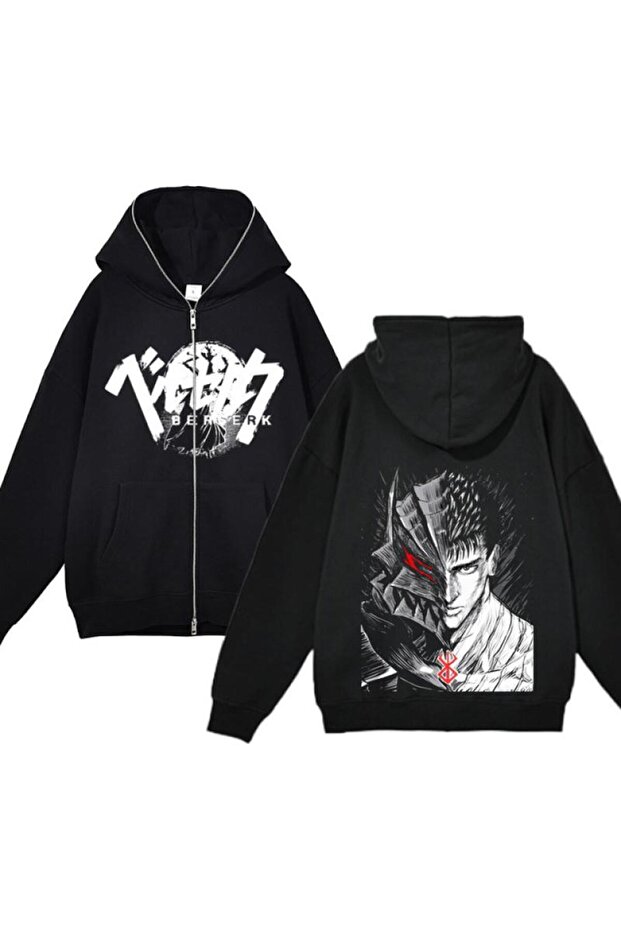Black Unisex Hooded Zippered Cardigan