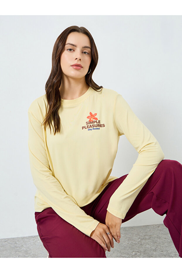 Women Yellow Graphic Print Long Sleeve T-Shirt