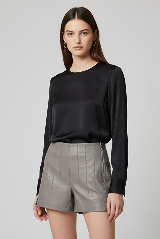 Gray Women's Genuine Leather Shorts