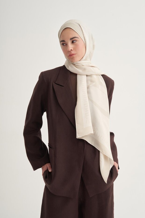 Aura Monogram Floş Şal Krem - 2