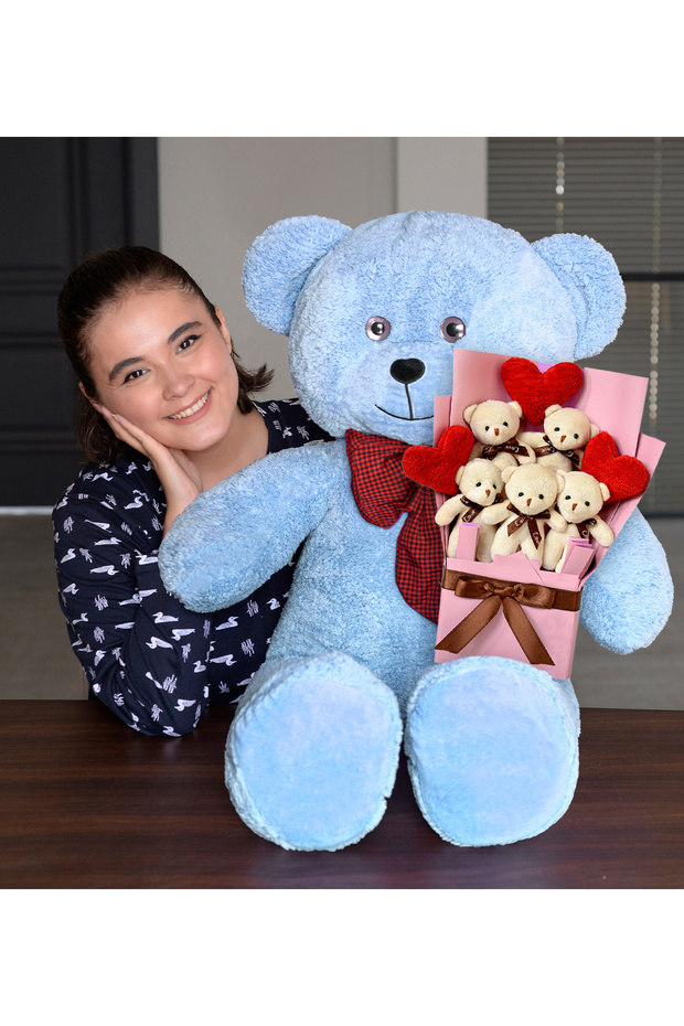 Valentine's Day Gift 90 cm Plush Teddy Bear with Bow Tie and Heart Cream Teddy Bear Bouquet