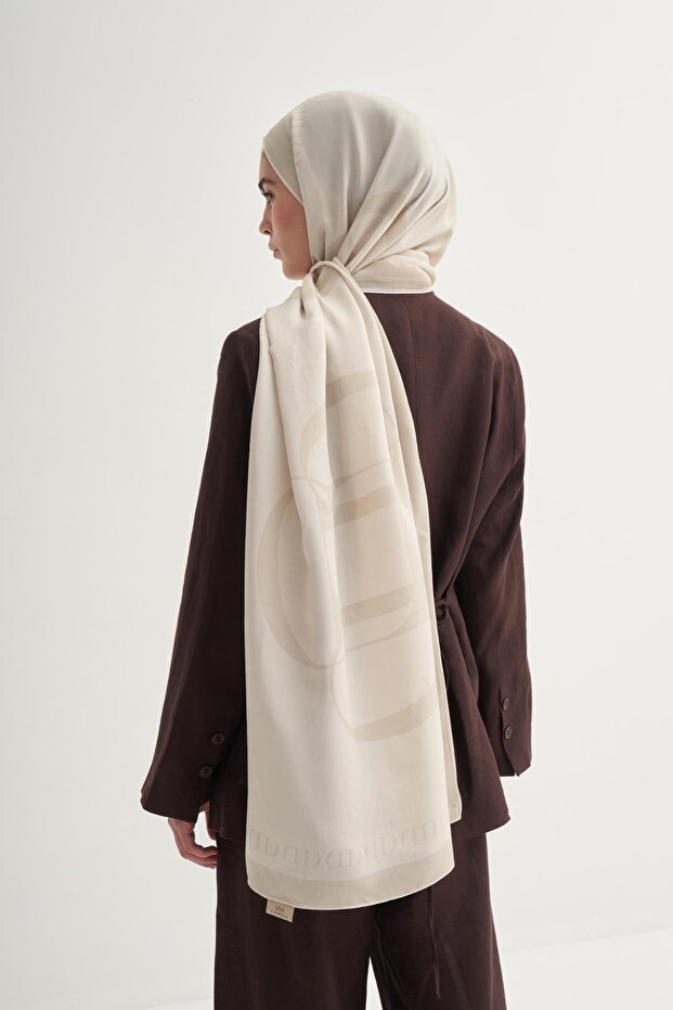 Aura Monogram Floş Şal Krem - 5