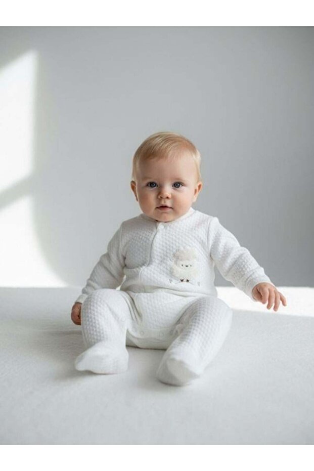 Baby Lamb Patterned Quilted Zippered Jumpsuit