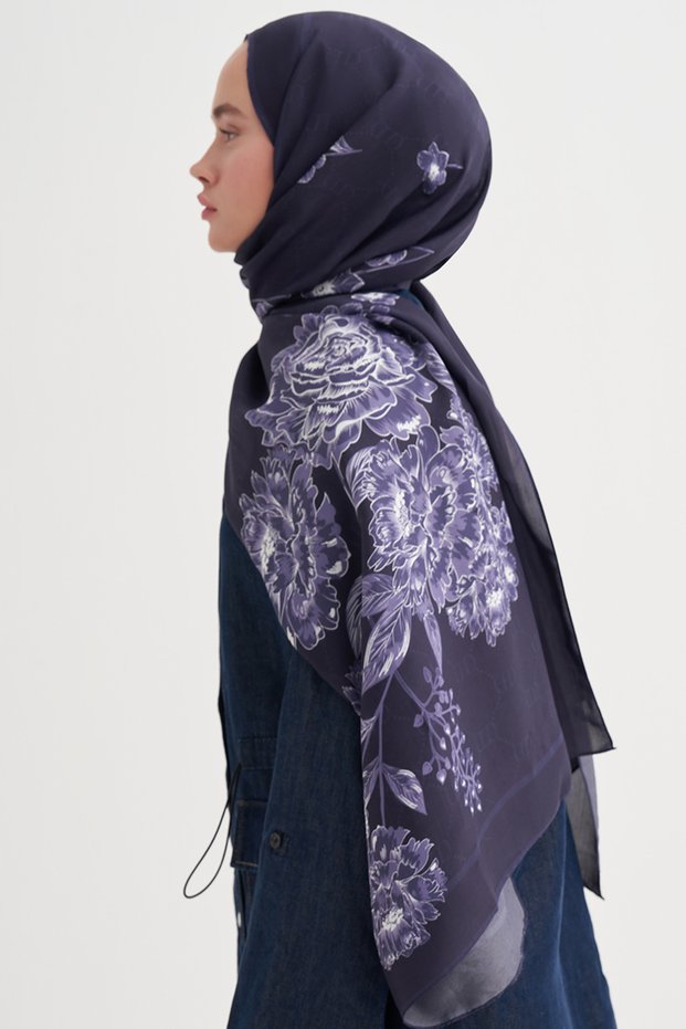 Floriva Monogram Floral Shawl Dark Purple