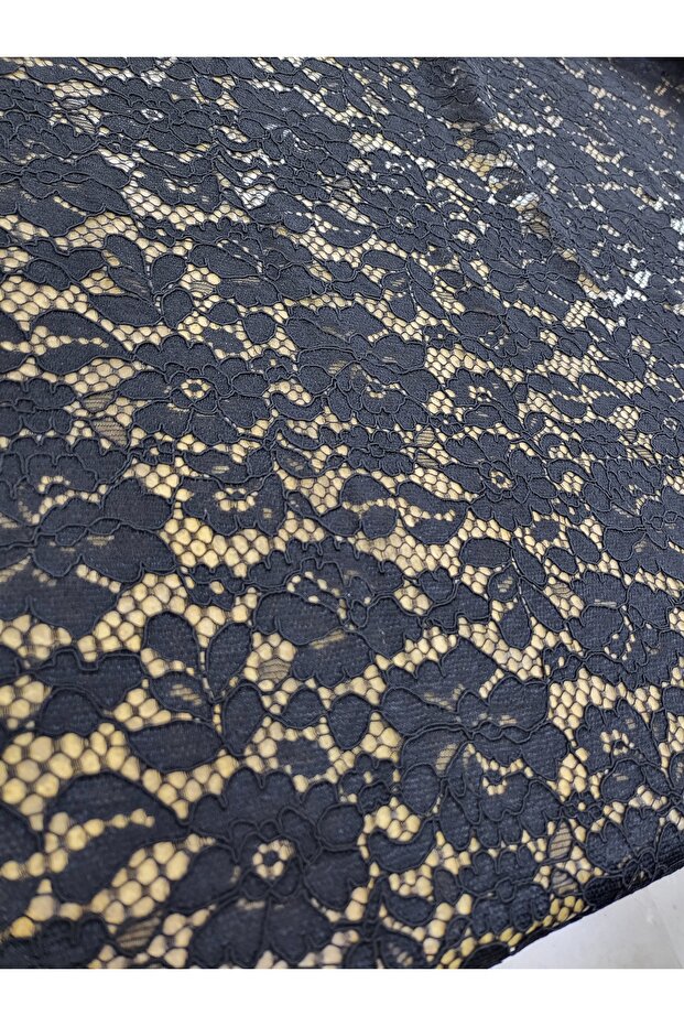 Black Corded Lace Fabric 140 cm Wide | Embossed Floral Patterned Mesh Lace