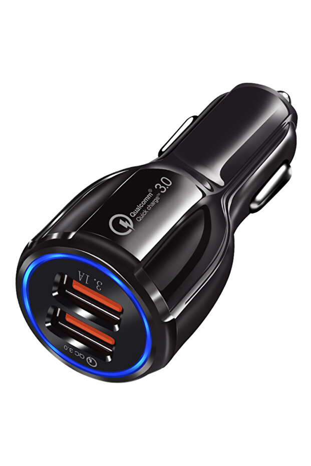 شاحن سيارة سريع بمنفذي USB، أسود اللون