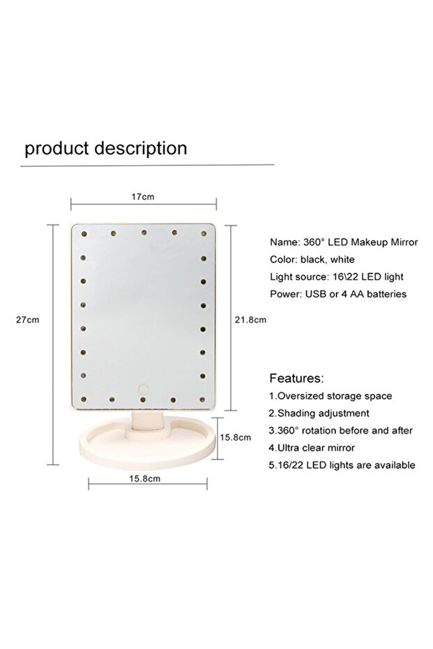 مرآة مكياج متعددة الألوان مزودة بمصباح LED 20، تعمل باللمس - 3