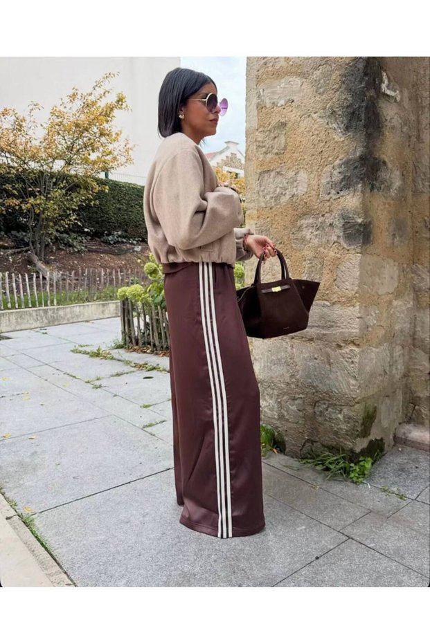 Women's Brown Striped High Waist Comfortable Loose Pants
