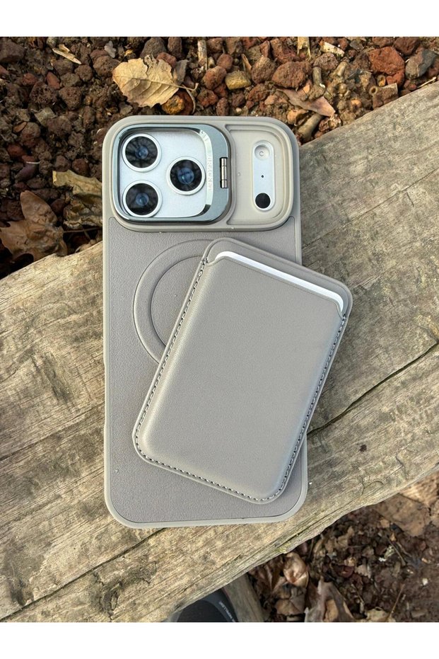 Apple iPhone 18 Pro Max Compatible Gray Gray Color Leather Stand Case with M-Safe Feature and M-Safe