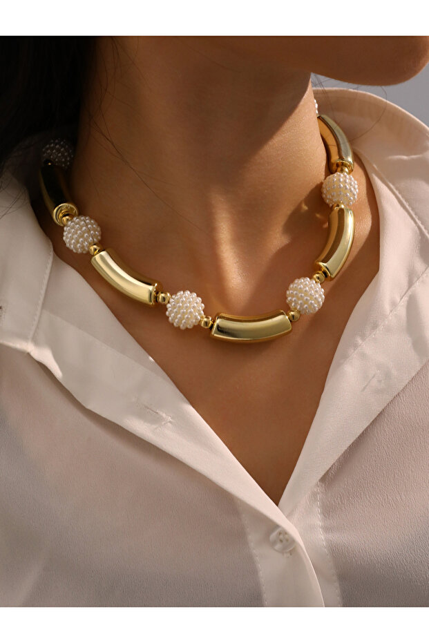 Faux Pearl Gold Tone Necklace