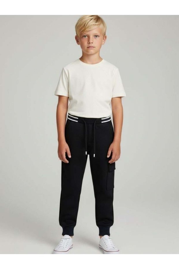 Boy's Scuba Fabric Cargo Pants with Elastic Waist and Cuffs Fleece-Lined