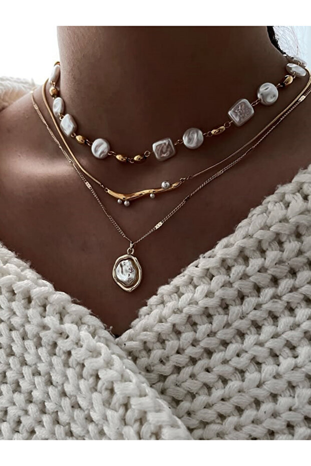 Pack of 3 - Gold Faux Pearl Layered Necklace