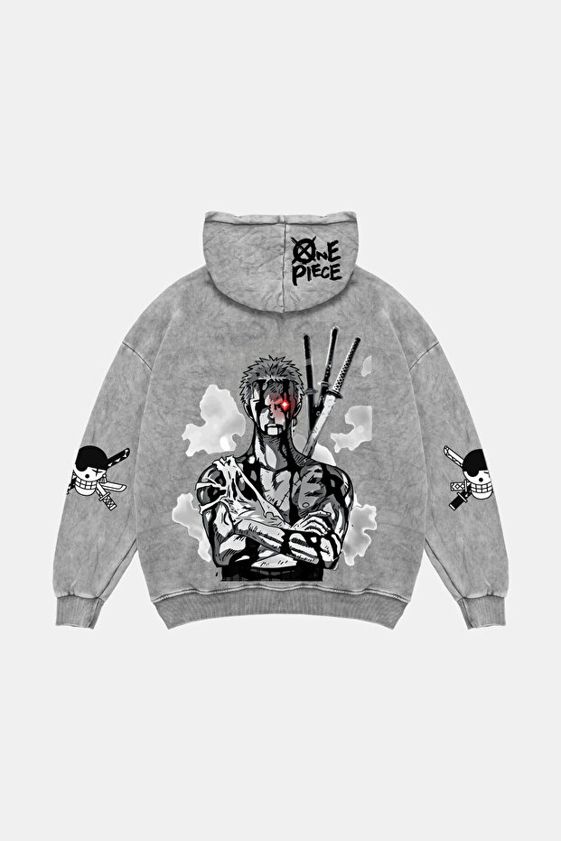 Roronoa Zoro Printed Oversize Unisex Washable White Hoodie