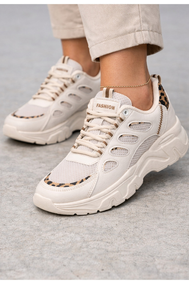 Unisex Sand Anorak Leopard Detailed Thick Sole Daily Walking Shoes Sneaker