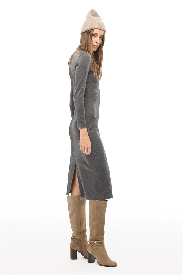 Siyah Slim Fit Midi Elbise - 3