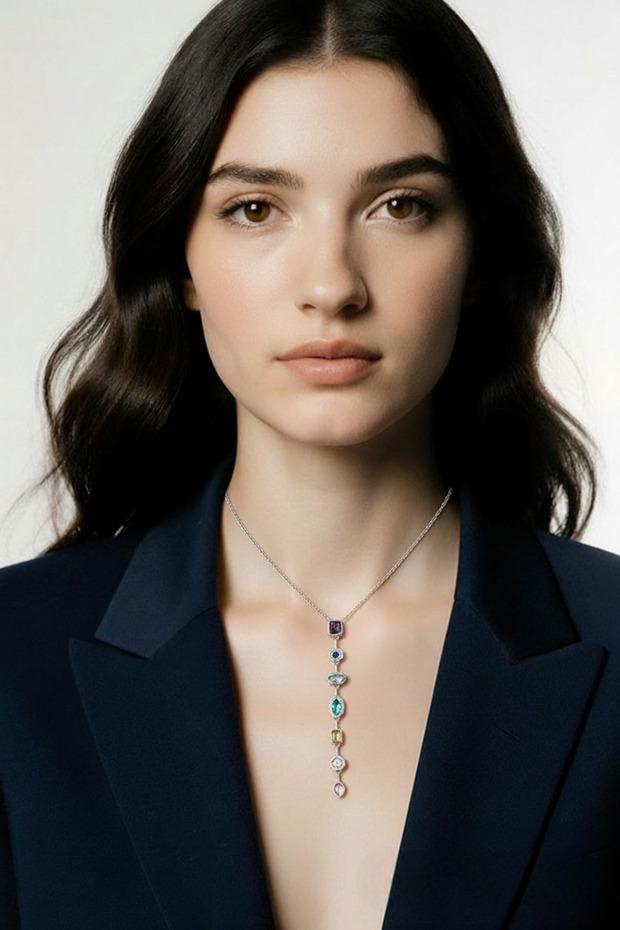 Colorful Zircon Stone Silver Color 7 Element Y Necklace