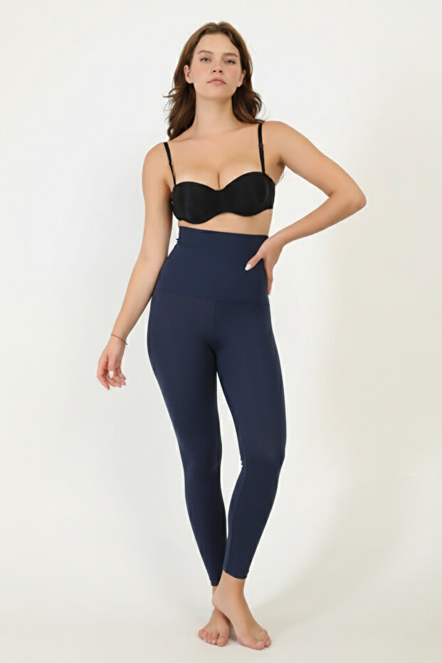 High Waist and Straightening Features with a Firming Effect Navy Blue Corset Leggings
