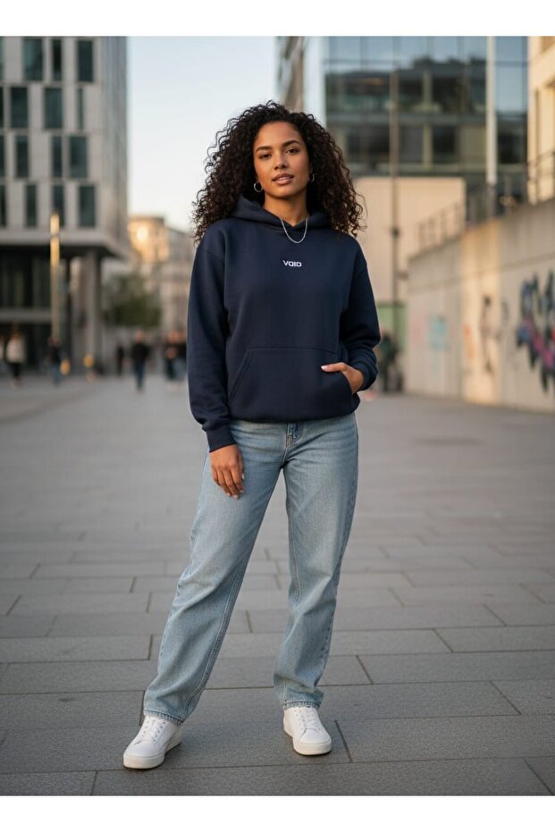 Void Kapüşonlu Lacivert Sweatshirt - 1