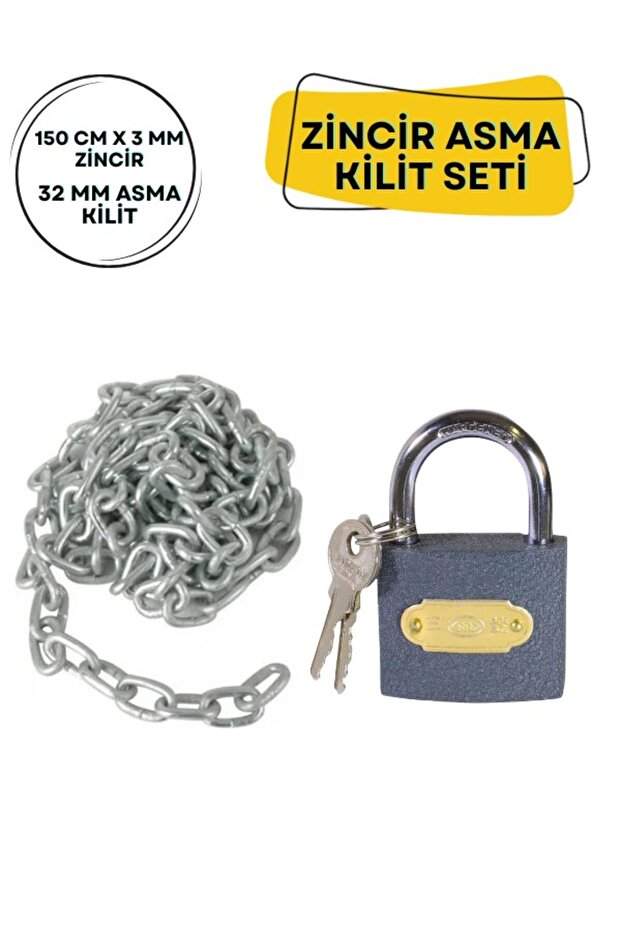 Gray Padlock with Chain Dormitory Gym Military Cabinet Lock (3 mm Chain + 25 mm Padlock)