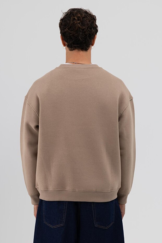 Basic Bisiklet Yaka Oversize Sweatshirt Açık Vızon - 7
