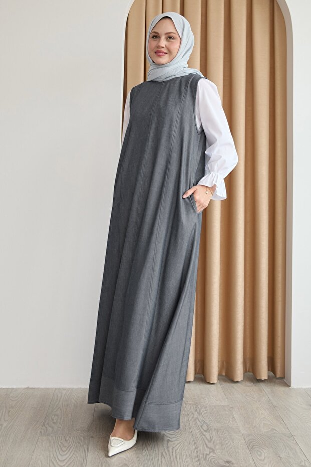 Anthracite Gilet Dress with Pocketed Stitching Detail