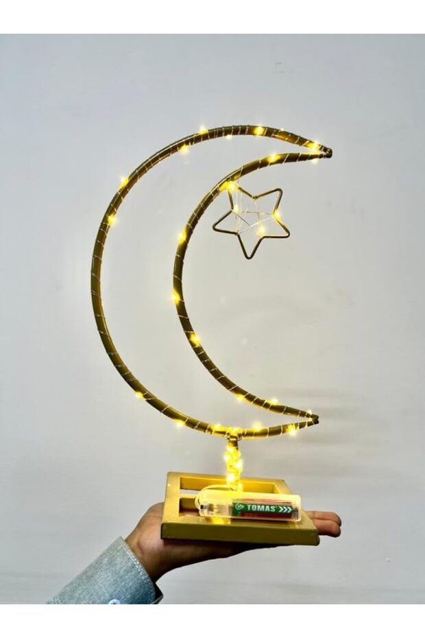 OneDcor Moon Star Tabletop Lamp with Warm LED Light, Crescent Moon Design, Ramadan Eid Home Décor