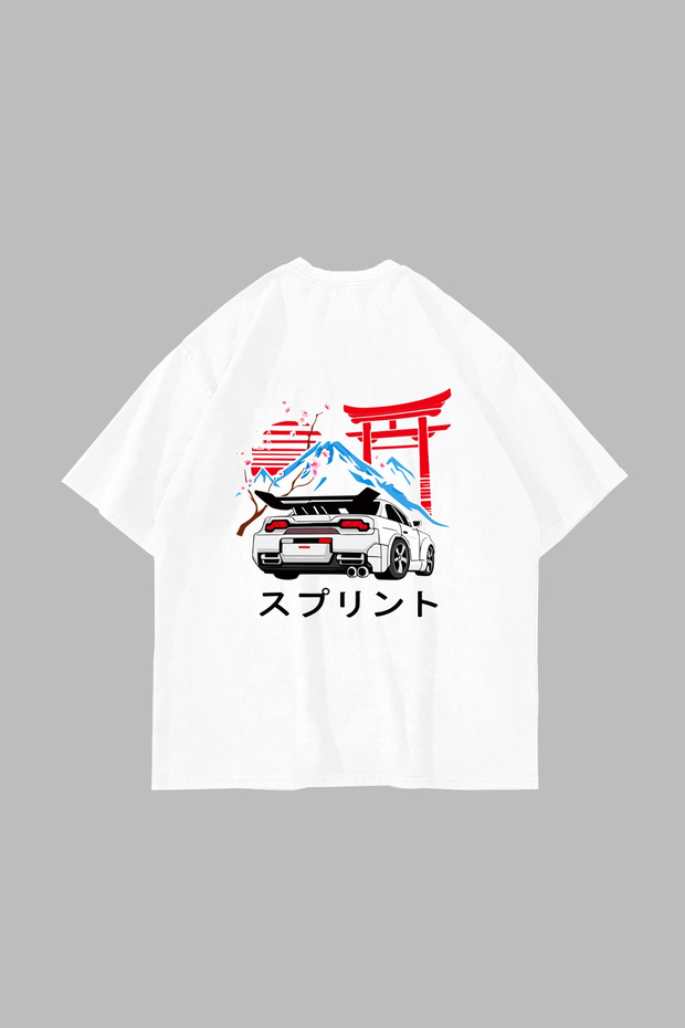 Japanese Honda Sakura Printed Oversize Unisex White Tshirt