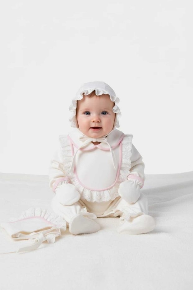 Cream Lace Baby Girl Hospital Discharge Set Pink – 3 Pieces 100% Cotton