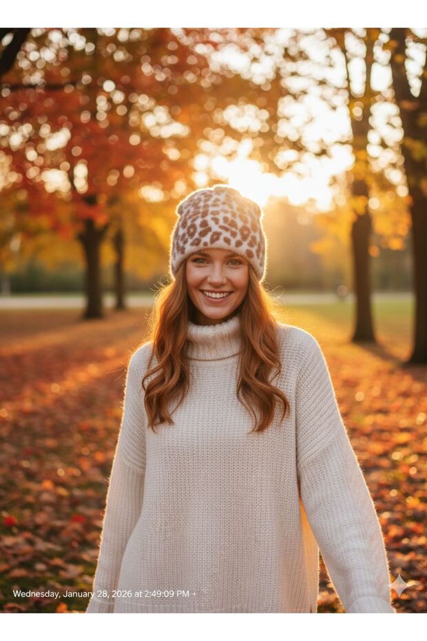 قبعة محبوكة ناعمة بنقشة الفهد - 2