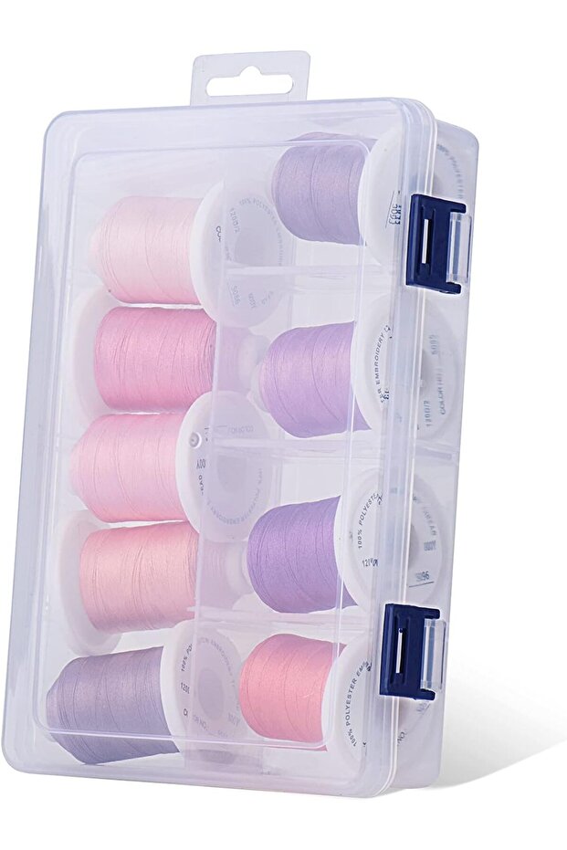 Embroidery Thread Set 9 Spools - 730 m, Multicolor, Storage Box, Pink Tones - 2