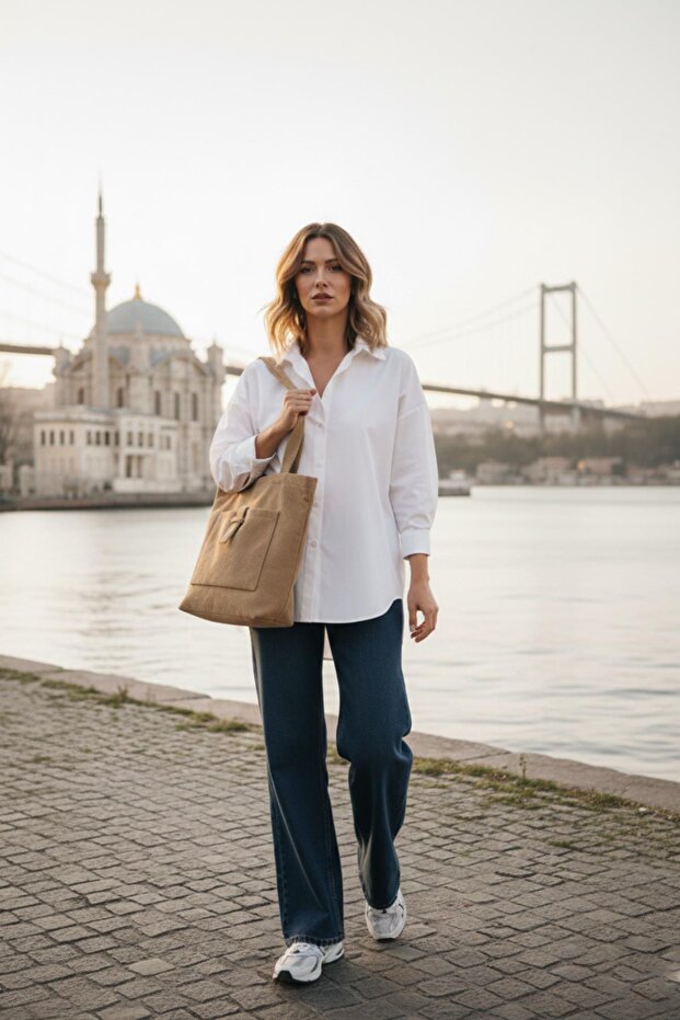 Luna Model Taba Kadife Çanta - 7