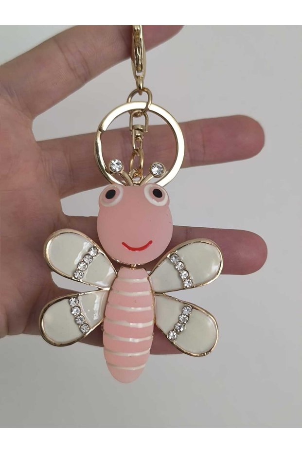 Butterfly Figured Pink and White Stone Keychain & Bag Charm – Stylish Bag Ornament