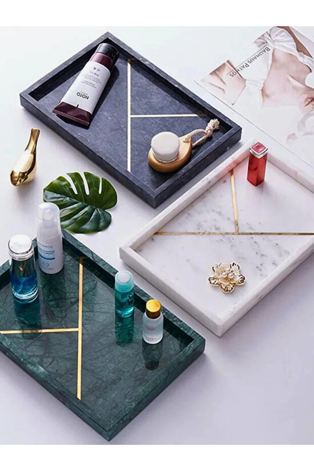 صينية مستطيلة من حجر الرخام بنقوش ذهبية - 3