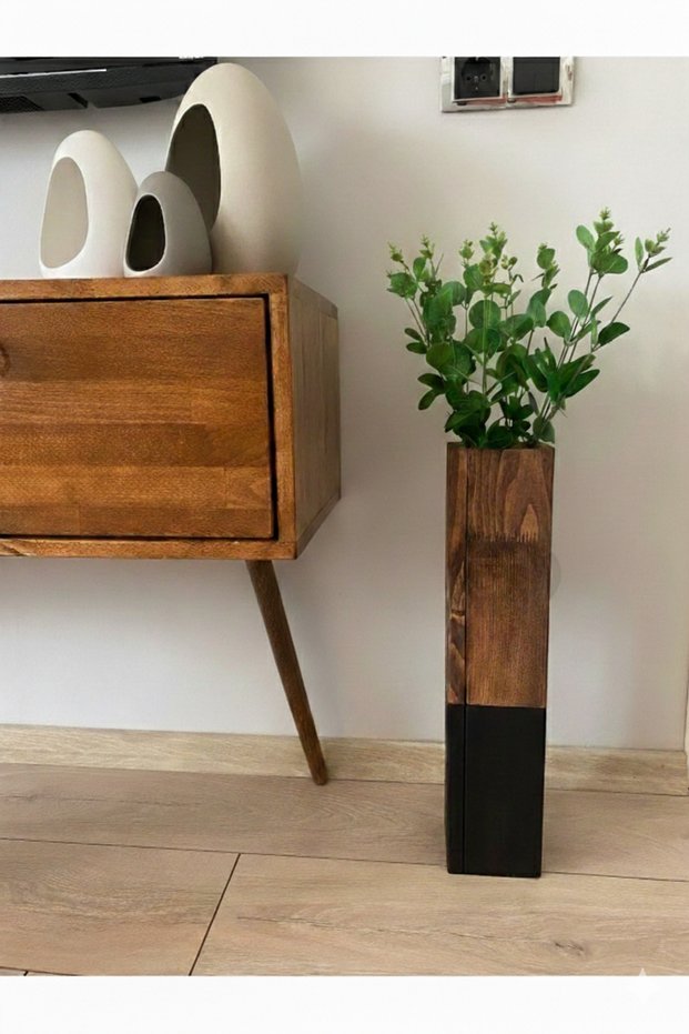 Black Walnut Wooden Vase Flower Holder Bohemian Home Office Decor Home Gift Flower Pot 50 cm (Flower Not Included)