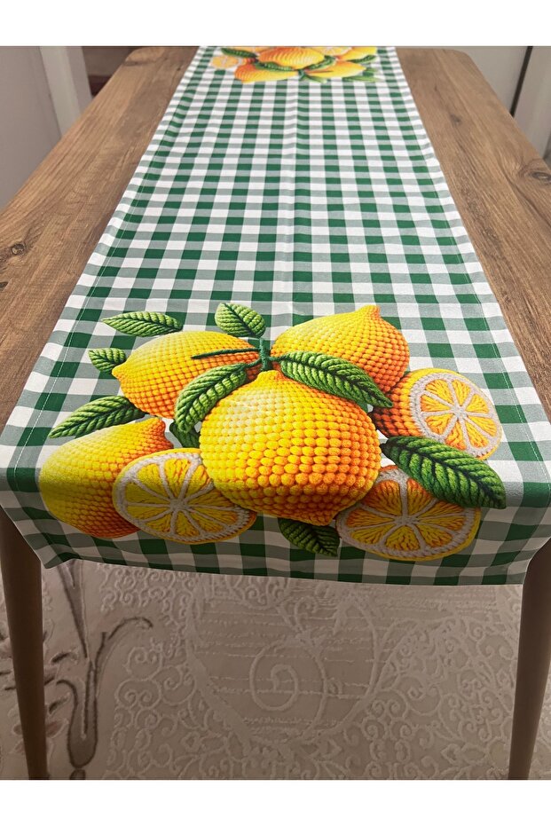 Digital Printed Pitikare Lemon Patterned Decorative Table Runner - 2
