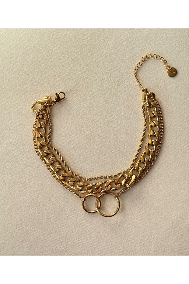 3-Piece Spiral Braided and Interlocked Ring Detail Chain Steel Bracelet
