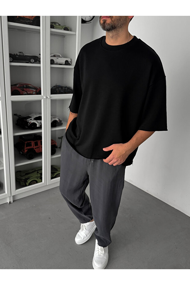 Siyah 3 İplik Oversize T-Shirt TW-1072 - 2