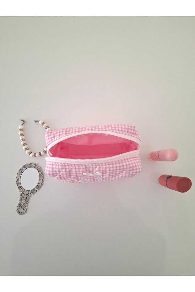 حقيبة مكياج منقوشة باللون الوردي - حقيبة صغيرة - - 2