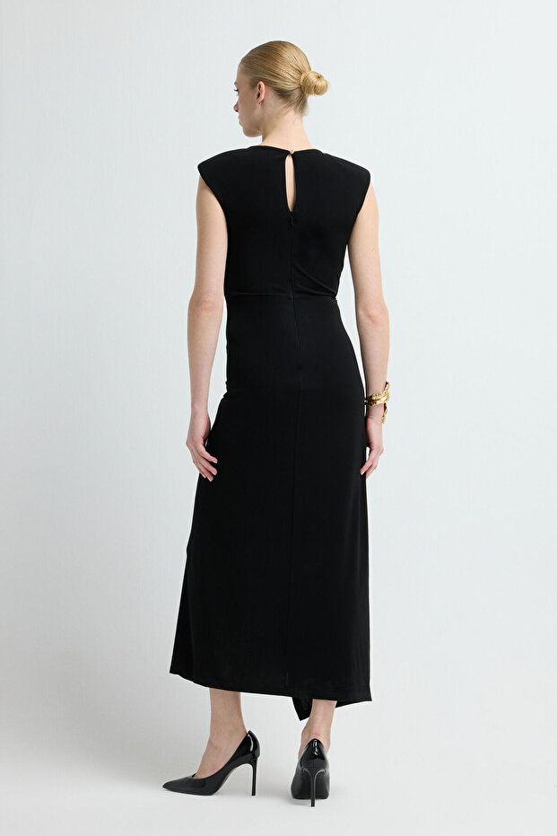 Kolsuz Örme Büzgülü Elbise - 6